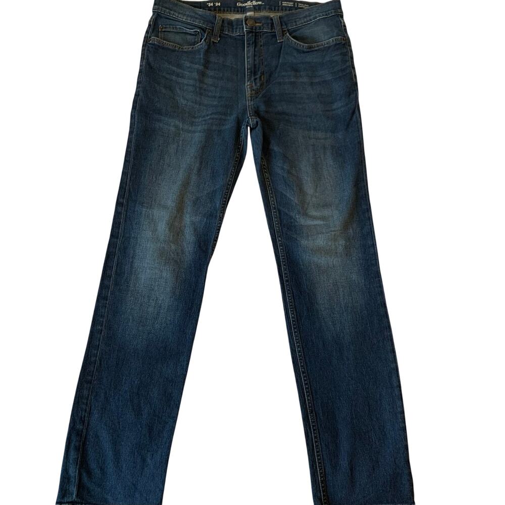 Goodfellow Mens 34x34 Slim Straight Total Flex Medium Blue Denim Jeans Stretch